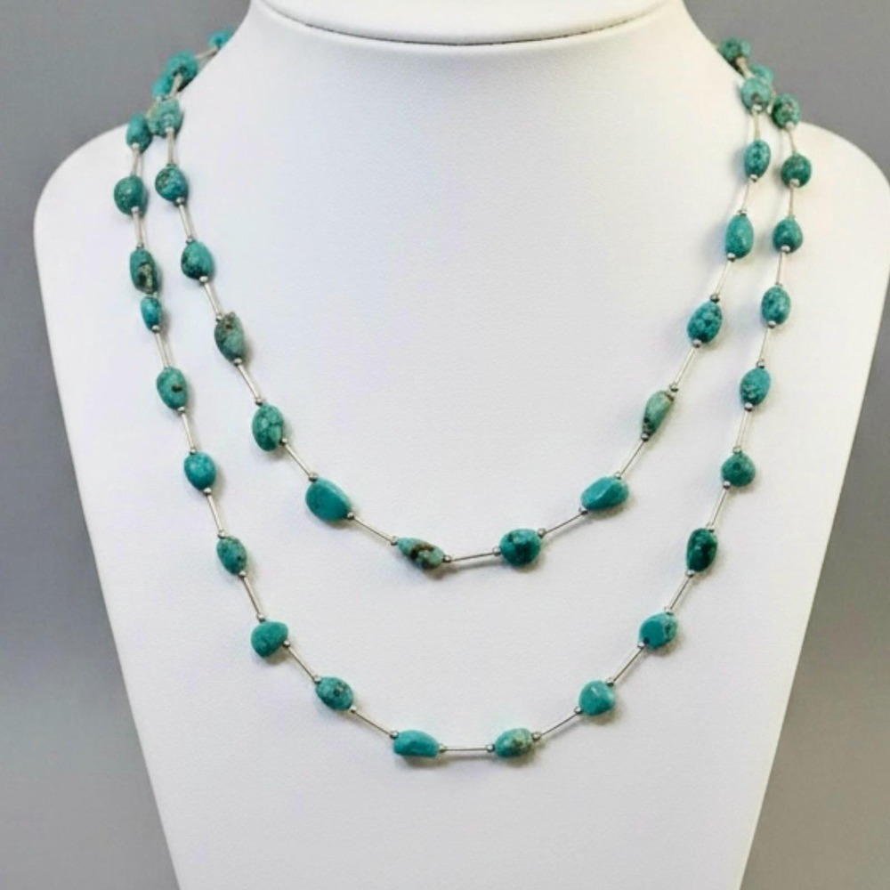 Shube Dakota West Matching Turquoise Liquid Silver 2 Necklace Set Sterling 925